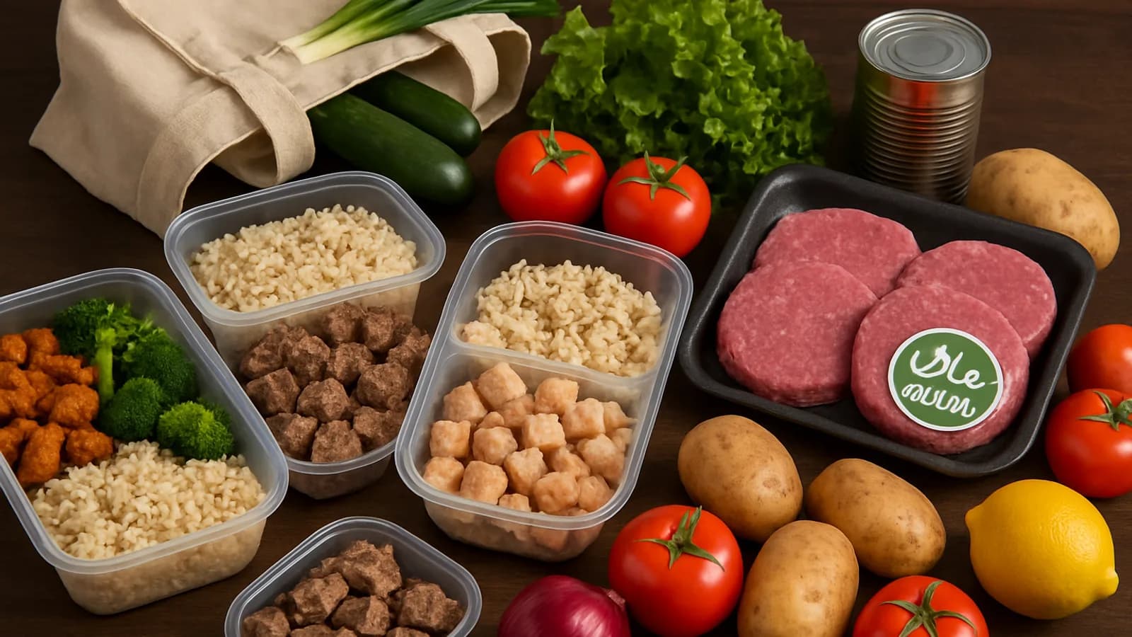 Halal meal prep grocery list ingredients at Roj Market in Lincoln