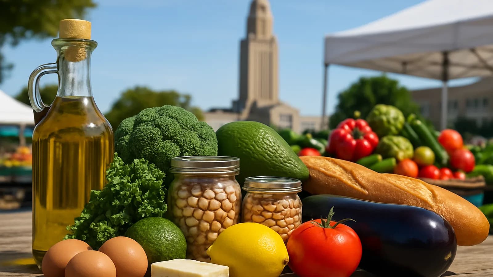 Mediterranean diet grocery list ingredients at Roj Market in Lincoln